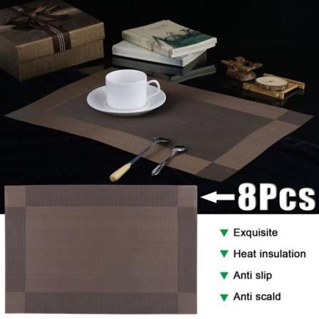8 ST Set PVC Bordsmatta Värmeisolering Fläcksäker bordsmattor- Brun kastanj