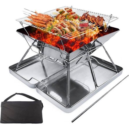 BBQ Bålpanne Bærbar Camp Bålplass Sammenleggbar Grill i Rustfritt Stål (med Jernbæreveske)