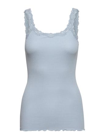 Silk Top W/ Lace Top Ærmeløs Top Blå Rosemunde