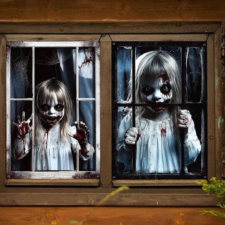 Halloween Dekorationer Horror Vinduesbilleder, 120 x 80 cm Halloween Udendørs Vinduesdekorationer Dørdekorationer Horror Fest