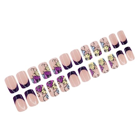24 st Blommor Tryck På Naglar Fransk Manikyr Falska Naglar Full Täckning Nagelspetsar