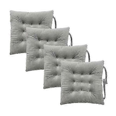 Pakke med 4 stolehynder Stolehynder med bindebånd til spisebordsstole, kontorstole, betræk 100% polyester, maskinvaskbar, lysegrå