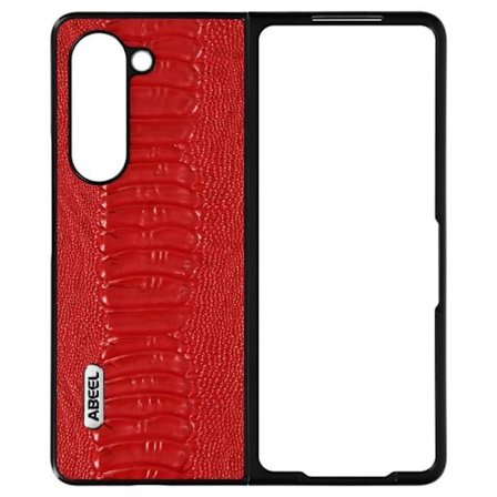 Fodral - ABEEL - Samsung Galaxy Z Fold 5 - Hybrid äkta läder - Röd ormmönster