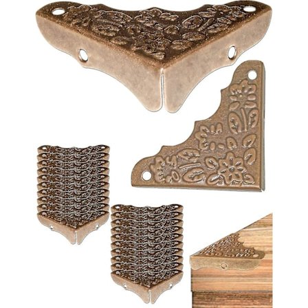 20 stk. Antikke Møbelbeslag, Møbelhjørne- og Kantbeskytter, Patineret Messing (med skruer) 37*11mm