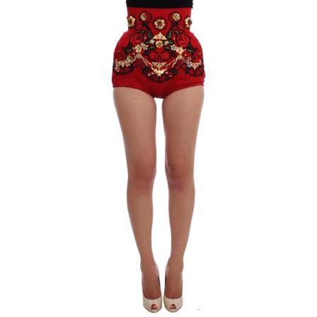 Dolce & Gabbana, Silk Crystal Roses Shorts Czerwony, Kobieta, Rozmiar: S