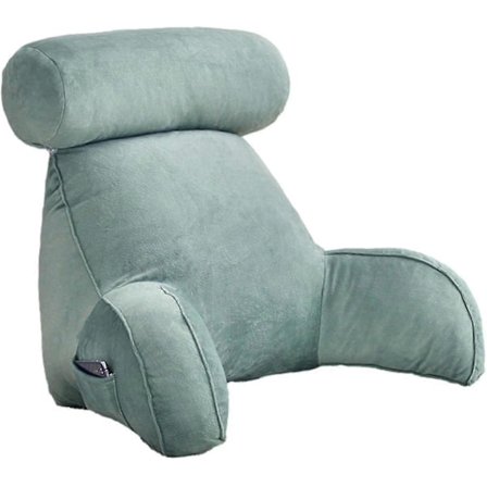 Læsepude, Ryglænspude, Rygpude til at sidde i sengen, Stort ryglæn til voksne med arme, sidelommer, aftagelig nakkepude til læsning/kigning