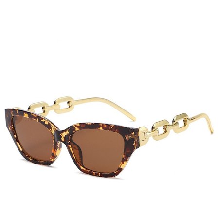 Retro Cat Eye Solglasögon för Kvinnor Hexagon Smal Rektangulär Ram Metallkedja Arm Lyx Solglasögon
