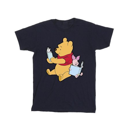 Nalle Puh Pojkar Läser Bomulls T-shirt 5-6 År Marinblå
