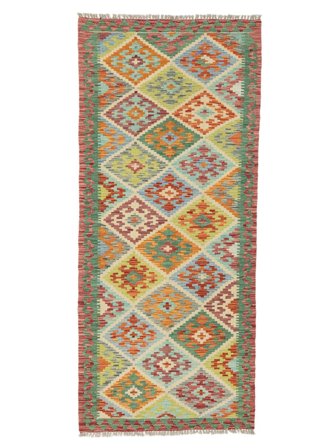 Håndvævet Kelim Afghan Old Style 85X198 Uldtæppe Brun/Mørkegul Lille