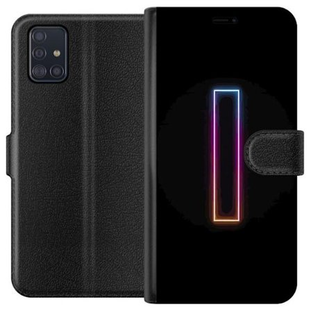 Kompatibel Tegnebogsetui til Samsung Samsung Galaxy A51 Minimalistisk neonbogstav I i regnbuefarver mod mørk baggrund