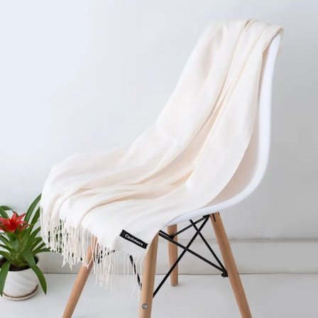 Creme hvid sjal - Imiteret kashmirsjal