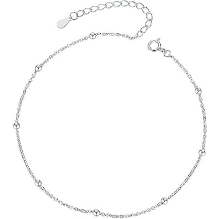 Silver Anklet för kvinnor, 925 Sterling Silver justerbar fotkedja, Silver Anklet