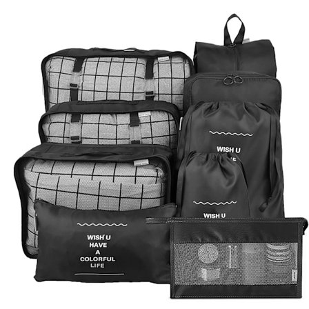 Pakkekuber til koffert - 9-delt reise-pakkekubesett - Vanntett stor kapasitet, enkel reiseoppbevaring, bagasjeoppbevaring