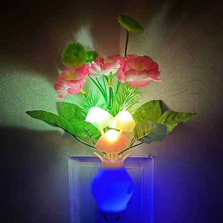 Stikkontakt Natlys, Automatisk Sensor Natlys, Blomst Svampe Natlys, Farveskiftende Børneværelse Lys, Soveværelse Natlys til Børn