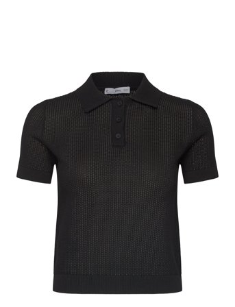 Mango Openwork Knitted Polo-Neck Sweater - Black - S