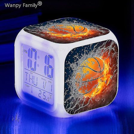 Basketballvækkeur 7 farveskift Multifunktion Noctilucence Elektronisk ur Børneværelse Wake Up Timer Fødselsdagsgave til barn[HSFff](Army Green)