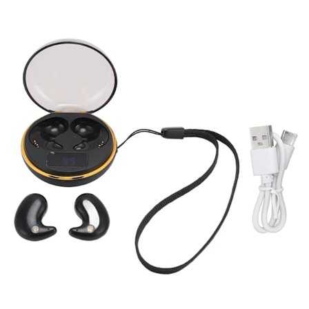 Bluetooth-sömnproppar BT5.3 Touch Control Osynliga Öronproppar Trådlösa Bluetooth-hörlurar med Digital Display Laddningsfodral Svart