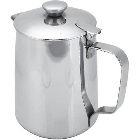 Melkekanne i rustfritt stål med lokk for Latte Kaffe Art for kontor og kjøkken med H
