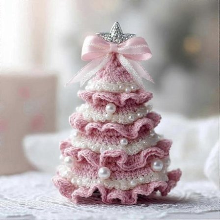 DIY Heklet Juletre Kit med Sløyfe Perlepynt, Nybegynnervennlig Garn Krok Perler Instruksjoner for Juledekor