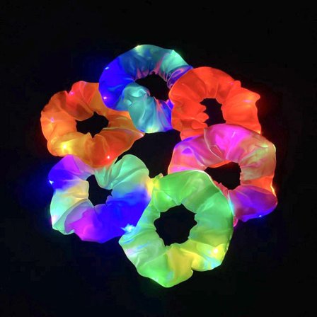 LED Lysende Scrunchie 6 stk. Lysende elastiske hårbånd Lysende hårbånd til hestehale til Neon Halloween Jul Fødselsdag Nytår