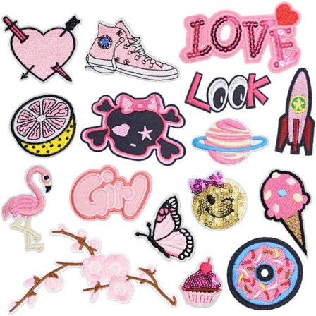 16 stk strykejern på lapper dekorative stoff lapper sy på applikasjoner vintage lapper applikasjoner tilpassede ryggsekk lapper for klær - Rosa