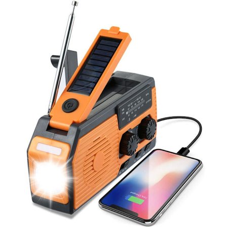 Solardriven radio, bärbar radio, vevradio, dynamoradio, uppladdningsbar nödradio med powerbank, LED-ficklampa