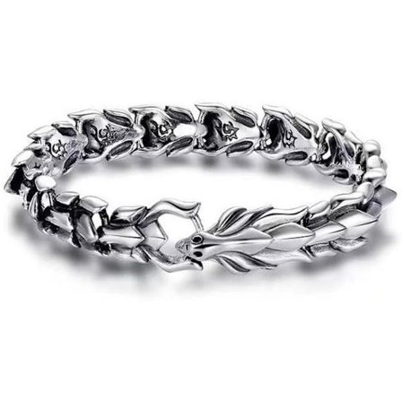 Punk Vintage Dragon Scale -miesten rannekoru, kiillotettu, ruostumattomasta teräksestä valmistettu kuubalainen ketjurannekoru miehille ja naisille, 