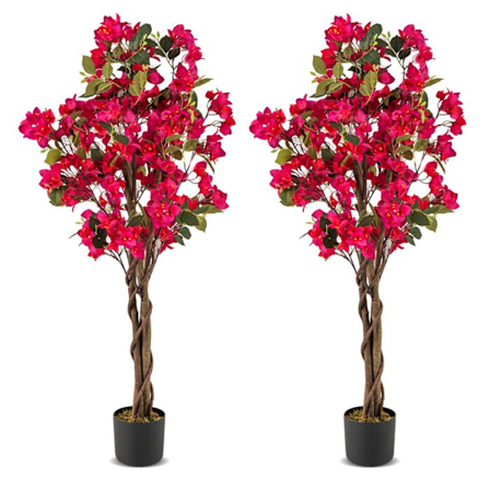 Lot 2 Kunstige Bougainvillea Træer på 120 cm - COSTWAY - Falsk Blomsterplante i Nurserypot med Lyserøde Blomster i Fuld Flora