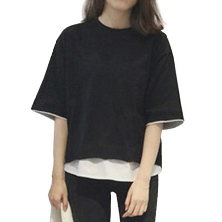 Falska Tvådelade Kvinnor O-hals Toppar Tee Kortärmad Casual Solid