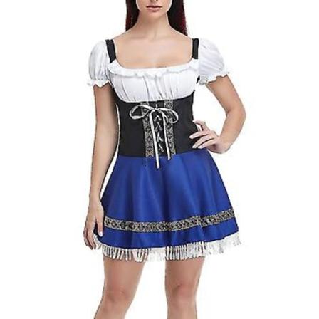 Ny Dame Tysk Oktoberfest Kostume Traditionel Bayersk Øl Fraulein Karneval Pigekjole Outfit (M Blå)