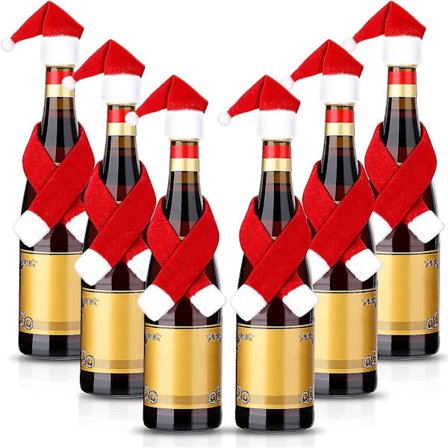 6 Sæt Julevinflaskebetræk Ikke-vævet Stof Trøje Vinflaske Kjole Julemand Snemand Vinflaskebetræk til Julepynt Juletrøje