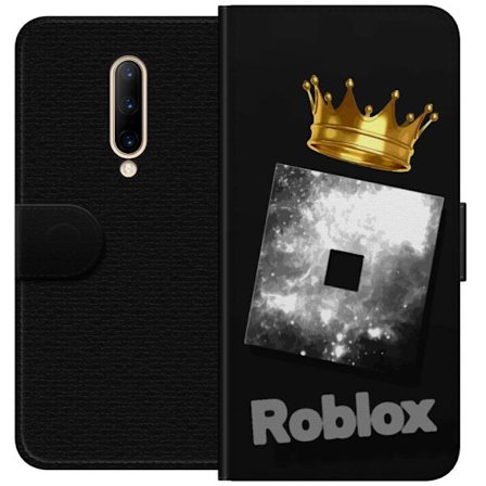 Kompatibelt Lommeboketui til OnePlus OnePlus 7 Pro Minimalistisk svart og sølvfarget Roblox-symbol med gylden krone og luksuriøs gamer-estetikk på
