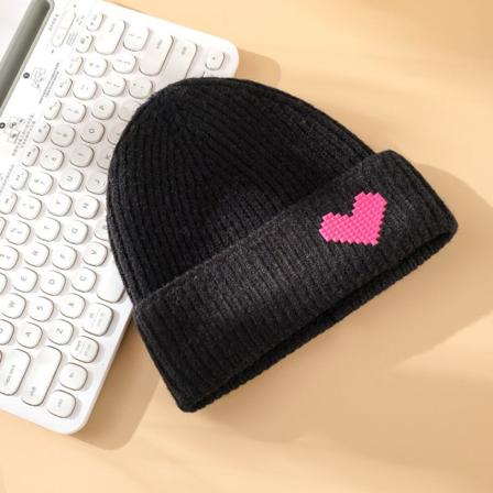 Varm vinterstrikkede lueluer Koreansk stil Ensfarge Enkel mote kvinner Uformell All-Match tåhette unisex Black Size (58-62cm)