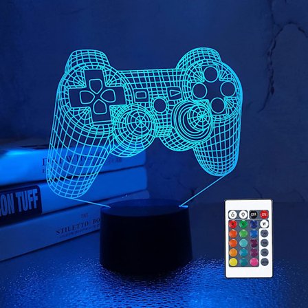 3D Gamepad Lampe Spillkonsoll Nattlys 3D Illusjonslampe for Barn, 16 Farger Skiftende med Fjernkontroll, Spillrom Gamer Gave, Barneromsdekor