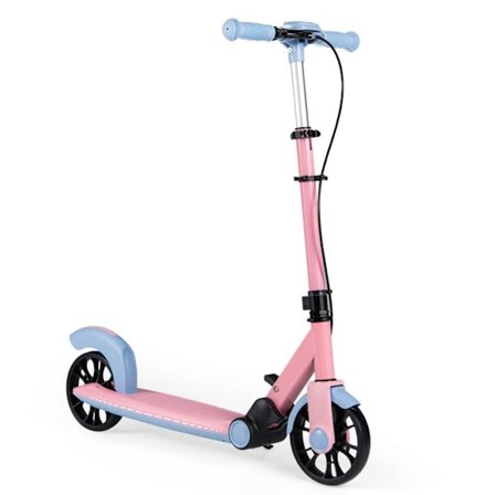 Sammenklappelig Aluminium Trottinette COSTWAY-2 Lysende Hjul-Justerbar Højde-Bagbremse, Støttefod-Skridsikker Platform-6 År+-Rosa