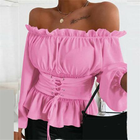 Sexig Slash Neck Dam T-shirt Camisas Mujer Blusas Dam Toppar