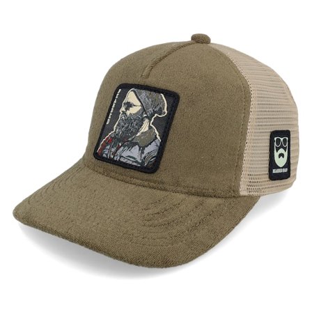 Bearded Man - Cap Man Modern Terry Olive Green/Khaki A-frame Trucker Trucker Green Cap - @ Hatstore