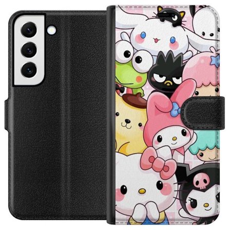 Kompatibelt Lommeboketui til Samsung Galaxy S22 5G Tett mønster av søte figurer med store øyne i ulike farger og uttrykk med LABUBU-tekst