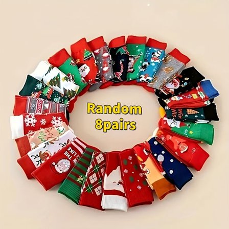 Joulusukat 4/8/12 paria irtotavarana - Unisex & punaiset/vihreät/kultaiset viikonloppusäärystimet (pieni/keskikokoinen paksuus) kuvioilla Joulupukki, 