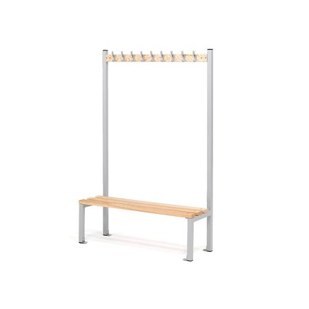 Bench + hook rail ELITE, 9 hooks, 1200x400x1800 mm, grey