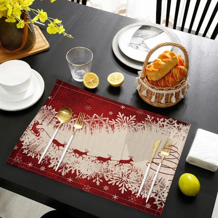 4/6pcs Christmas Style Placemats Kitchen Dining Table Decor Accessories Heat Resistant Tableware Pads Linen Placemats Table Mat