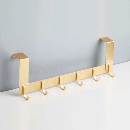 Dørkleshenger med 6 aluminium kleskroker for 35-45 mm tykke dører Punch-fri dørkleshenger for å henge frakker hatter Gull