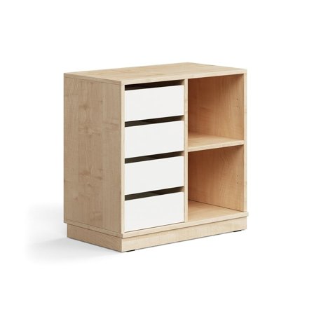Student storage CASPER, 4 drawers, 2 compartments, base frame, birch/white