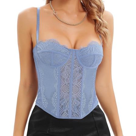Naisten seksikäs bustier-korsetti huippuluokan kalanluilla Blue - Hook Back M
