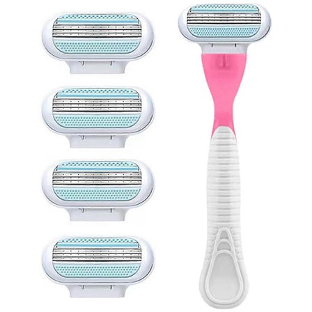 Barberblader Dame Barberblad Refill Designet Kompatibel med en Komfortabel Bordbarbering Glatt Glidende Rosa Håndtak. 4 Refill