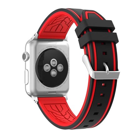 Apple Watch 44 mm dubbelfärgat klockarmband i silikon - Svart / Röd