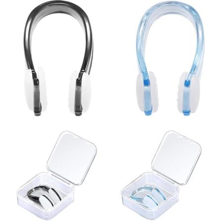 2 stk. (sort og blå) svømmenæseklemme, genanvendelig vandtæt næsebeskytter med opbevaringsboks til svømning voksne og børn