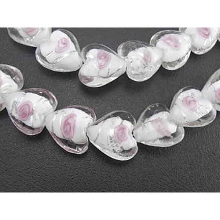 6 kpl. Käsintehdyt valkoiset lasisydämet n. 12 mm