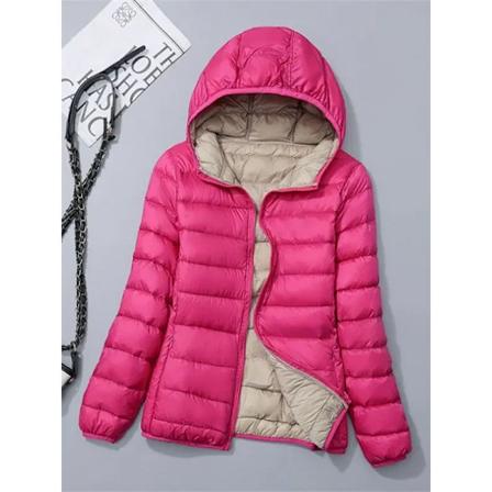 Letvægts vinterjakke til kvinder 0-10°C, 2024 ny efterårsmodel, hætte, vindtæt, hvid andedunjakke, ultralet, bærbar, pufferparka Rose red XXL(98cm 