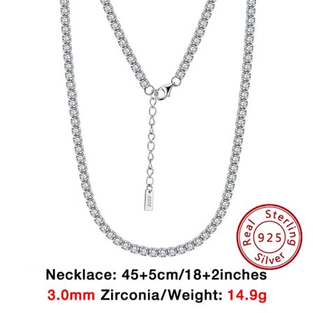 Äkta 925 Sterling Silver Dam Herr Tennis Choker Kedja Rundslipad Cubic Zirconia Tennis Kedja Halsband Smycken SC45
